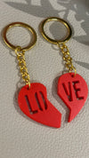 Couple keychain heart LOVE split, romantic keychain, unique gift for couples, keychains with steel ring, boyfriend and girlfriend gift